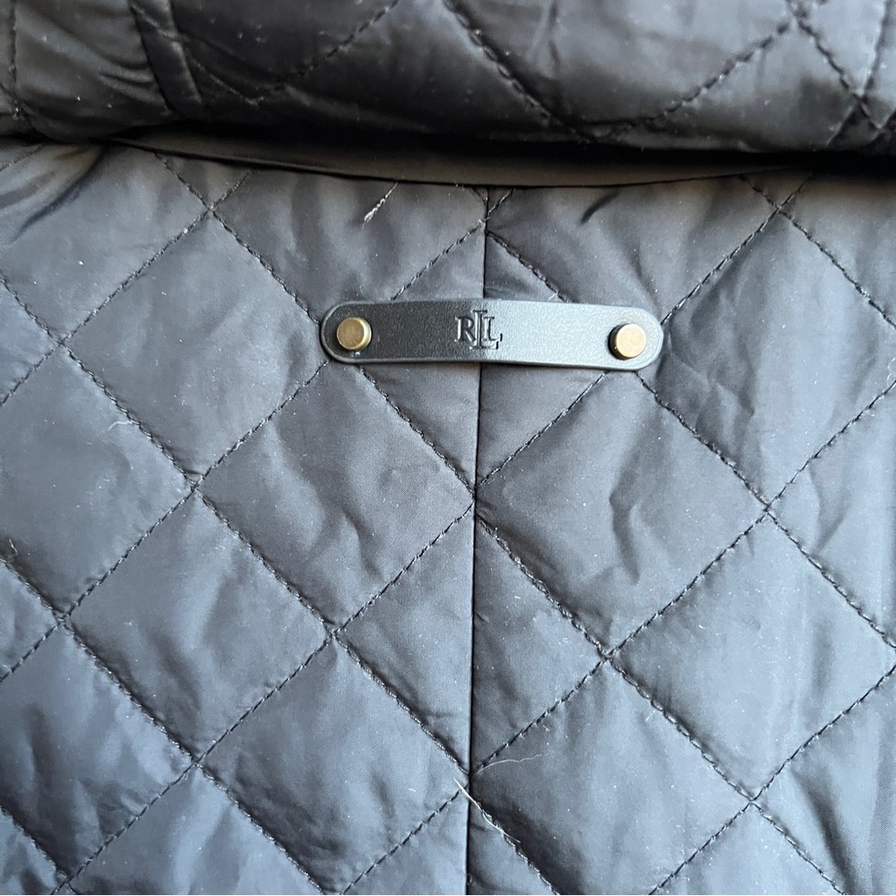 Ralph Lauren Black Diamond Quilted long Hooded Coat Horsebit Chain Lining - Picture 10 of 11